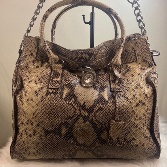 Michael Kors Handbags - Michael Kors Brown and Black Satchel with Snakeskin Pattern